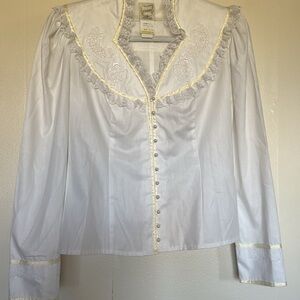 Vintage Gunne Sax White Blouse with Lace Details